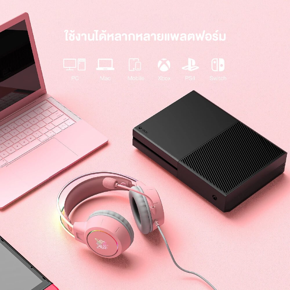 หูฟังเกมมิ่ง ONIKUMA X15 PRO RGB LIGHT DOUBLE-HEAD BEAM GAMING HEADSET - สีชมพู_6